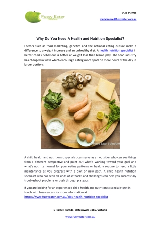 Why do you need a health and nutrition specialist?