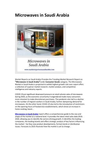 Saudi Arabia Microwaves Market Opportunity and Forecast 2025