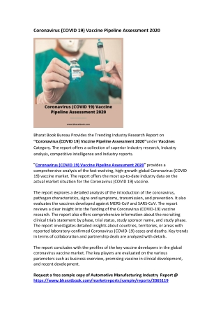 Coronavirus (COVID 19) Vaccine Pipeline Assessment 2020