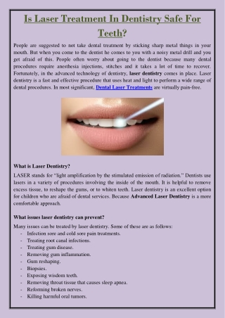 Is Laser Treatment In Dentistry Safe For Teeth?