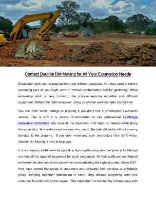 Contact Dutchie Dirt Moving for All Your Excavation Needs