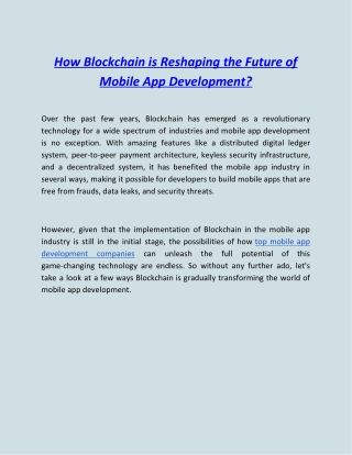 How Blockchain is Reshaping the Future of Mobile App Development?