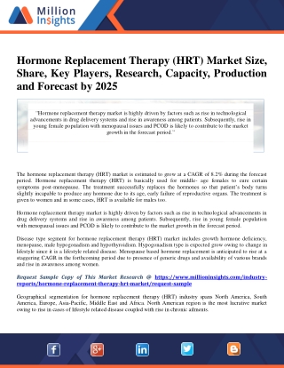 Hormone Replacement Therapy (HRT) Market Size, Share, Key Players, Research, Capacity, Production and Forecast by 2025