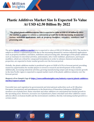 Plastic Additives Market Qualitative Analysis, Key Manufacturers, Technology Analysis and Forecast to 2022