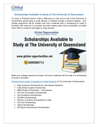 Scholarships Available to Study at The University of Queensland