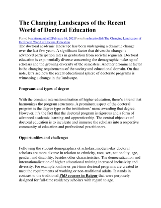 The Changing Landscapes of the Recent World of Doctoral Education