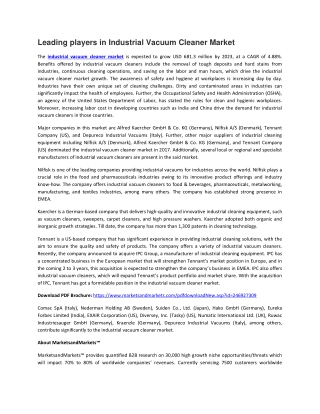 Industrial Vacuum Cleaner Market Size, Growth, Trend and Forecast to 2023 | MarketsandMarkets