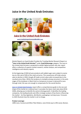 United Arab Emirates Juice Market Opportunity and Forecast 2025