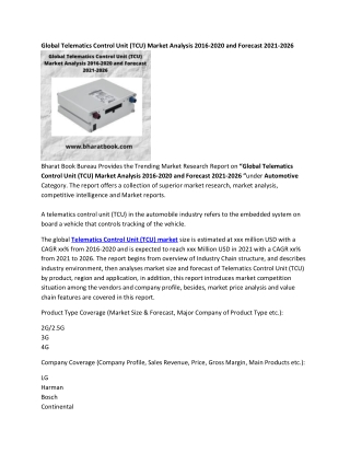 Global Telematics Control Unit (TCU) Market Forecast 2021-2026