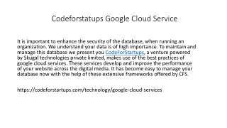 Codeforstatups Google Cloud Service