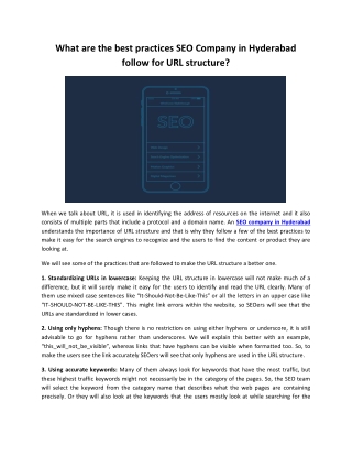 What are the best practices SEO Company in Hyderabad follow for URL structure?