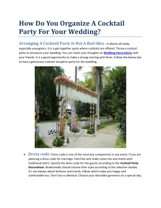 How Do You Organize A Cocktail Party For Your Wedding?