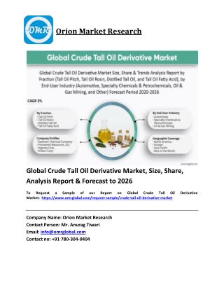 Global Crude Tall Oil Derivative Market Trends, Size, Competitive Analysis and Forecast 2020-2026