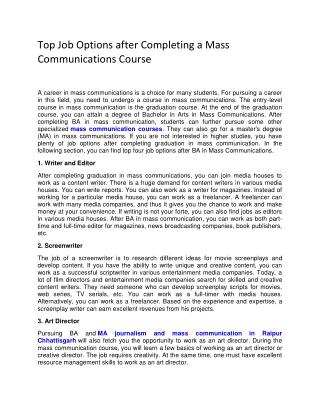 Top Job Options after Completing a Mass Communications Course