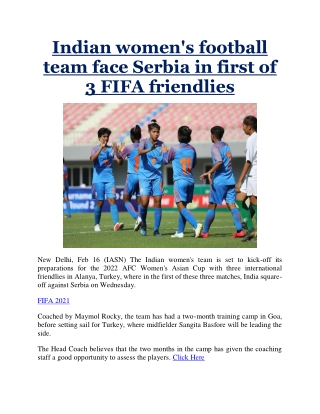 Indian women's football team face Serbia in first of 3 FIFA friendlies