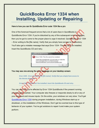 Steps to Fix QuickBooks Error 1334 - Installing, Updating