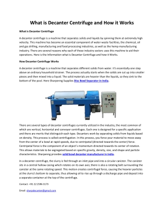 What is Decanter Centrifuge and How it Works