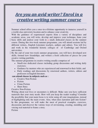 Are you an avid writer? Enrol in a creative writing summer course