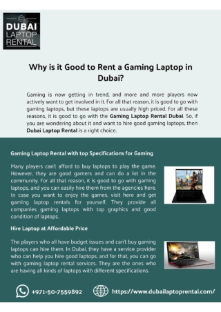 Why is it Good to Rent a Gaming Laptop in Dubai?