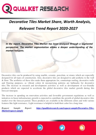 Decorative Tiles Market Share, Worth Analysis, Relevant Trend Report 2020-2027