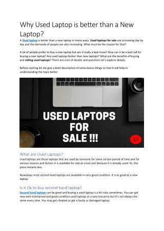 Why Used Laptop is better than a New Laptop?