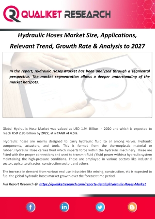 Hydraulic Hoses Market Size, Applications, Relevant Trend, Growth Rate & Analysis