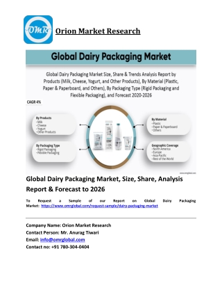 Global Dairy Packaging Market Trends, Size, Competitive Analysis and Forecast 2020-2026
