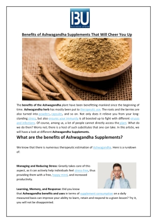 Benefits of Ashwagandha Supplements That Will Cheer You Up