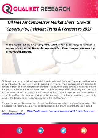 Oil Free Air Compressor Market Share, Growth Opportunity, Relevant Trend & Forecast to 2027