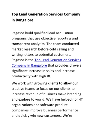 Top Lead Generation Services Company in Bangalore