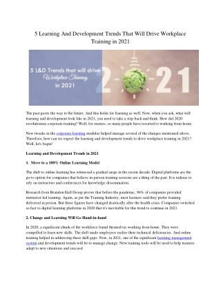 5 Learning And Development Trends That Will Drive Workplace Training in 2021