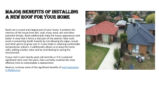 Major Benefits of Installing a New Roof for Your Home
