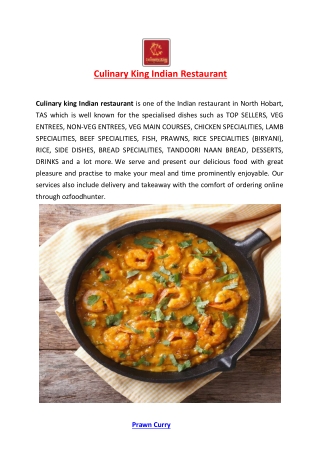 5% Off - Culinary King Indian Restaurant North Hobart, TAS