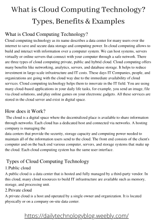 What is Cloud Computing Technology? Types,  Benefits & Examples.