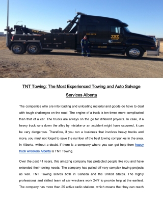 TNT Towing: The Most Experienced Towing and Auto Salvage Services Alberta