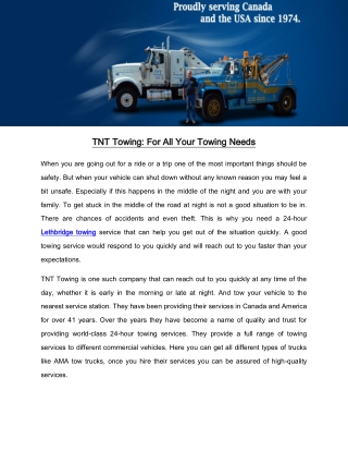TNT Towing: For All Your Towing Needs