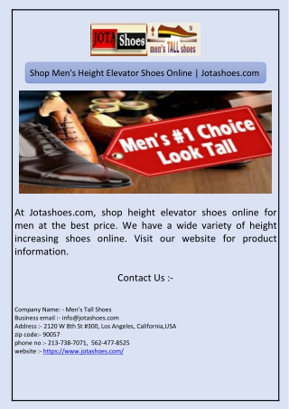 Shop Men's Height Elevator Shoes Online | Jotashoes.com
