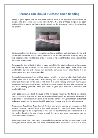 Reasons You Should Purchase Linen Bedding
