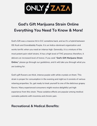 God's Gift Strain Online | Only Zaza