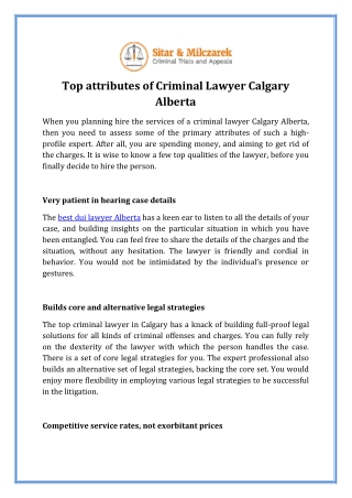 Top attributes of Criminal Lawyer Calgary Alberta