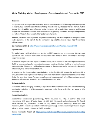 Metal Cladding Market: Development, Current Analysis and Estimated Forecast to 2025