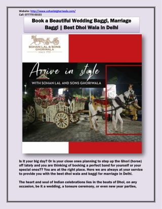 Book a Beautiful Wedding Baggi, Marriage Baggi | Best Dhol Wala in Delhi