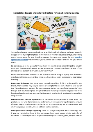 5 mistakes brands should avoid before hiring a branding agency
