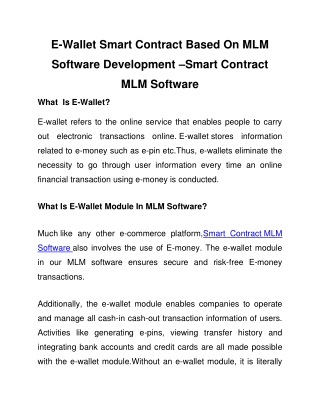 E-Wallet Smart Contract Based On MLM Software Development –Smart Contract MLM Software