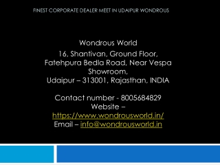 Finest Corporate Dealer Meet in Udaipur Wondrous