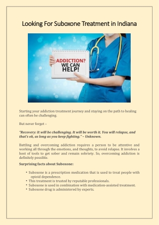 Looking For Suboxone Treatment in Indiana