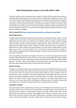 Pallet Racking Market Business Opportunities & Global Industry Analysis by 2025