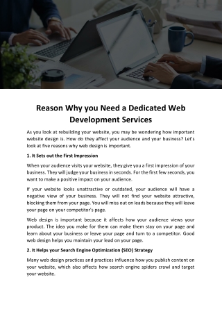 Reason Why you Need a Dedicated Web Development Services