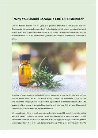 Why You Should Become a CBD Oil Distributor