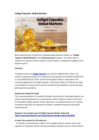 Softgel Capsules: Global Markets
